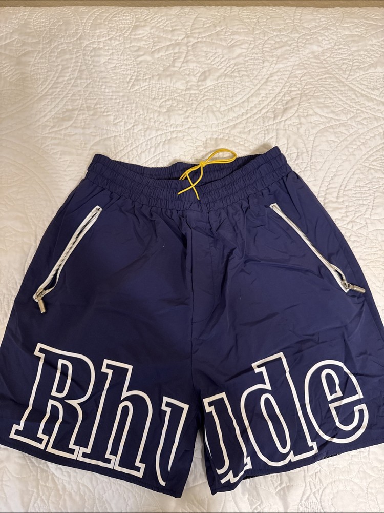 Rhude Dark Blue Logo Shorts in Size Large for Men