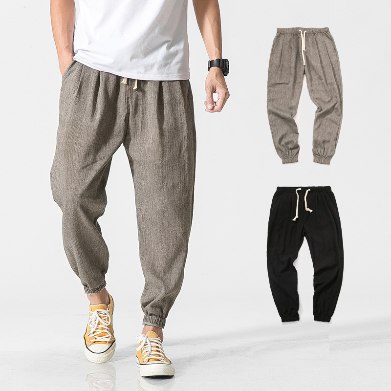 Men's Trendy Solid Color Fashion Casual Bloomers Linen Harlan Toe Pants