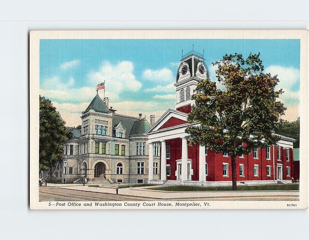 Postcard Post Office & Washington County Courthouse Montpelier Vermont USA