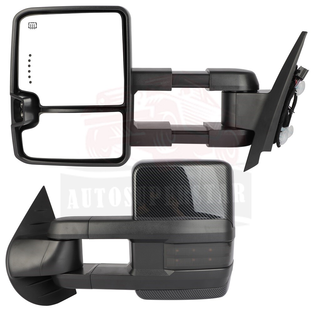 Pair Power Heated LED Signal Mirrors Backup For 07-13 Silverado Sierra