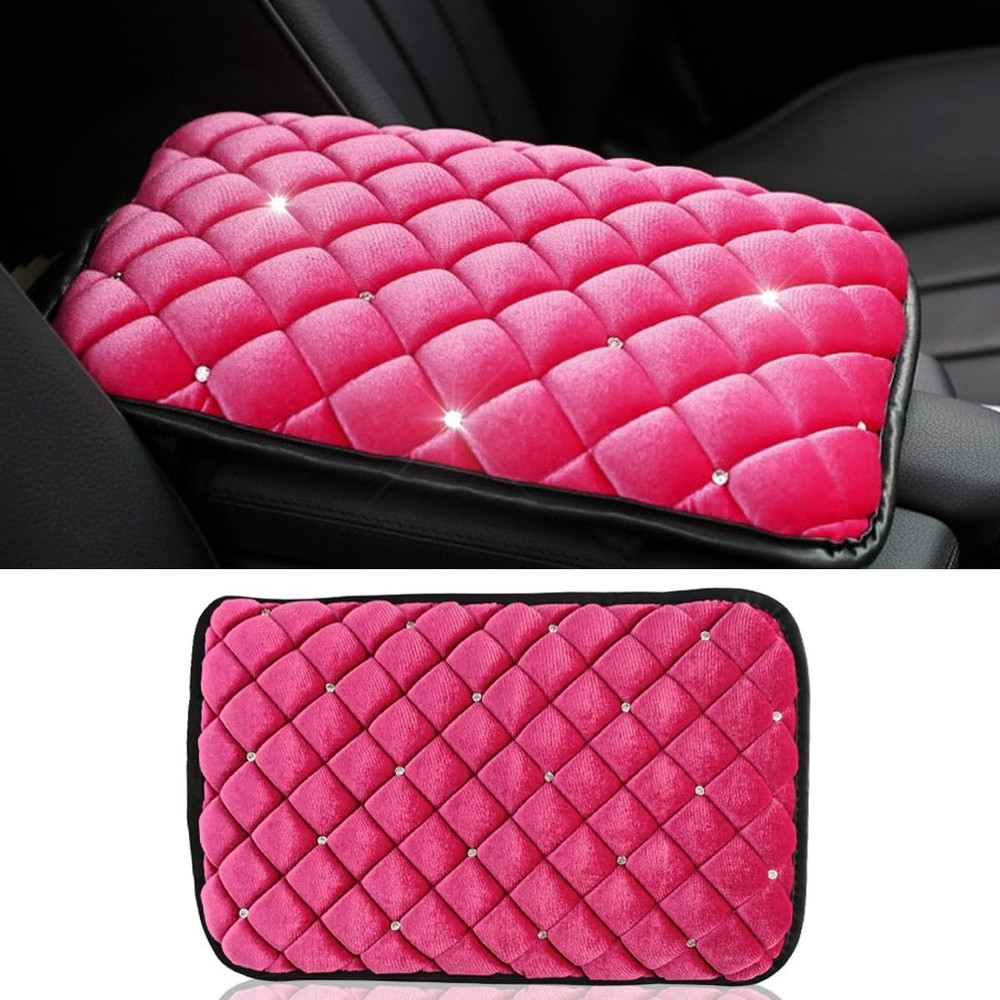 Plush Diamond Bling Car Center Console Armrest Cover Protector, So Color: Pink