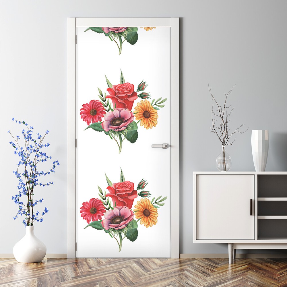 Door Decal Watercolour Bouquet Of Flowers Garden Watercolour Colorful Rose Paint
