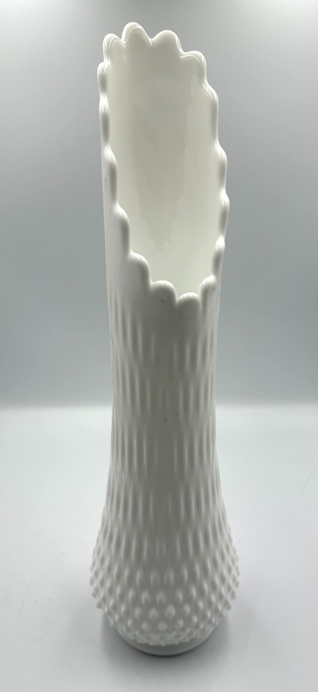Vintage Fenton Hobnail Milk Glass Swung Vase 16 Finger 16.5 inch GREAT condition