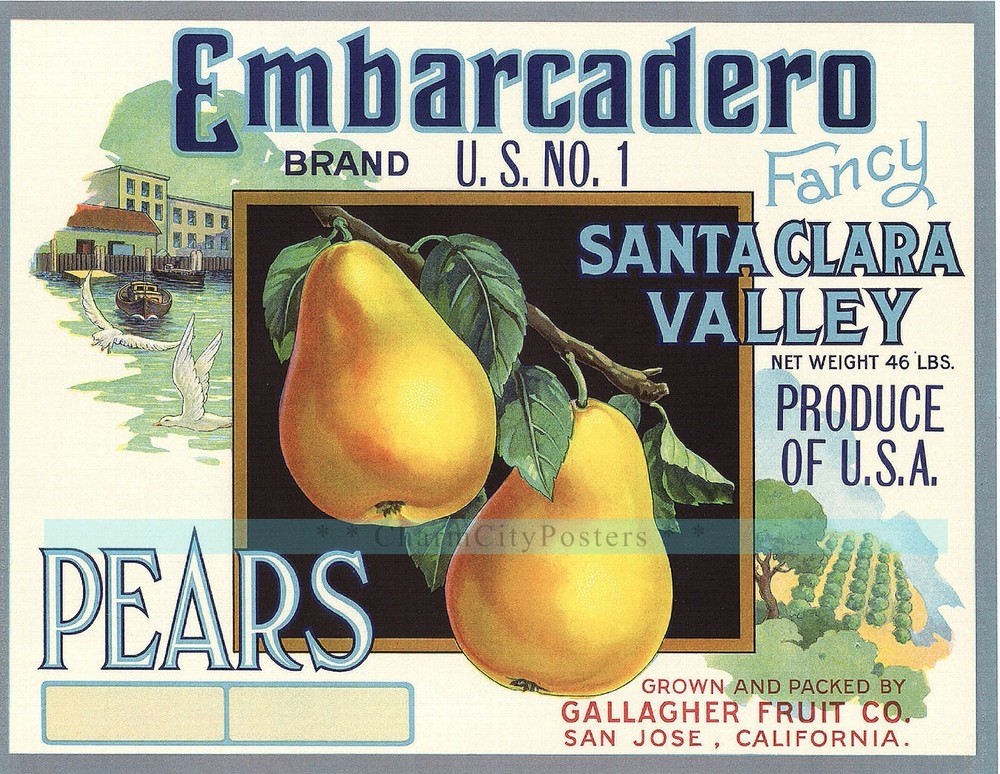 Embarcadero Pears 1940s San Jose California Retro Style Vintage Poster Print Art