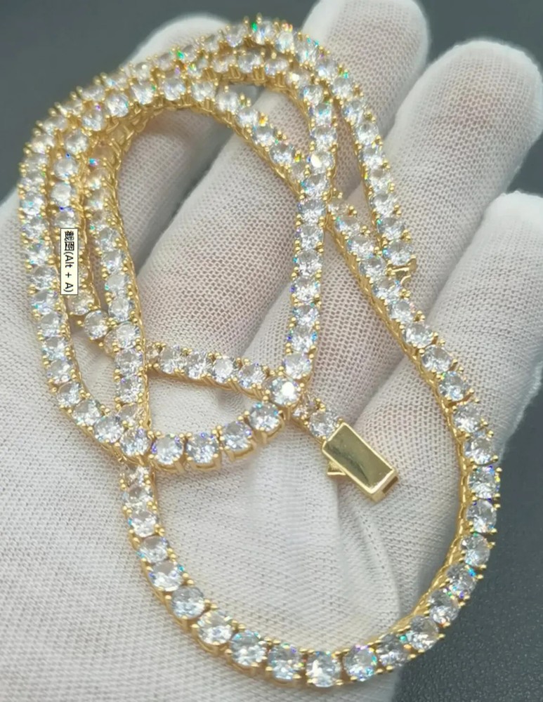 12CT Round Moissanite Tennis Necklace in 14K Gold Over 925 for Women & Men  