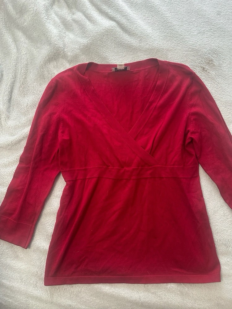 Ann Taylor Loft Shirt Women's Sz M Red Babydoll Empire Waist V Neck Silk Blend