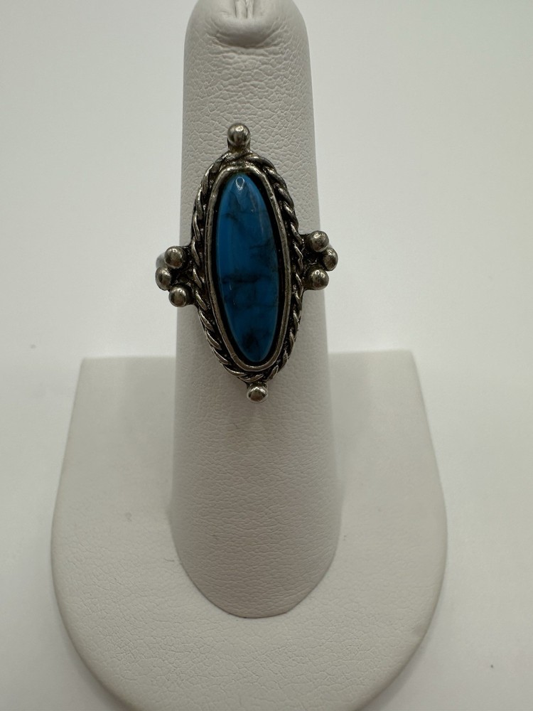 Silver tone Southwest Ring With Faux Turquoise Size 6.25