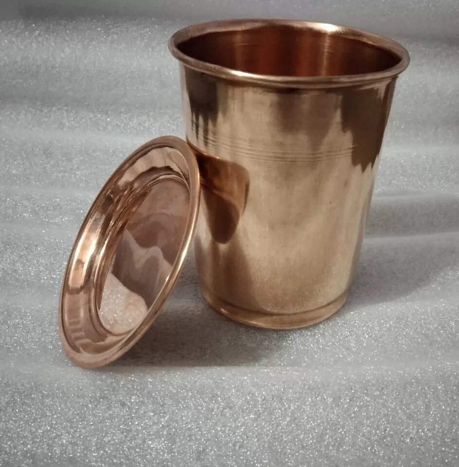 Pure Copper Water Glass Set With 1 Plate For Ayurveda Health Benefits 300 ml