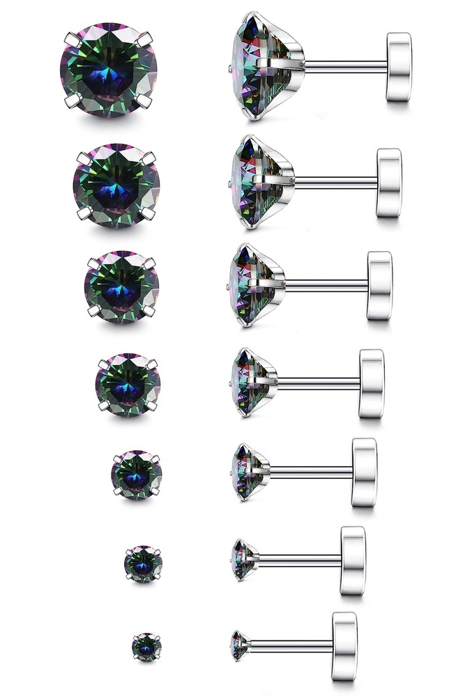 20G Hypoallergenic Flat Back Earrings for Women & Men in Silver 14K Gold Stainless Steel