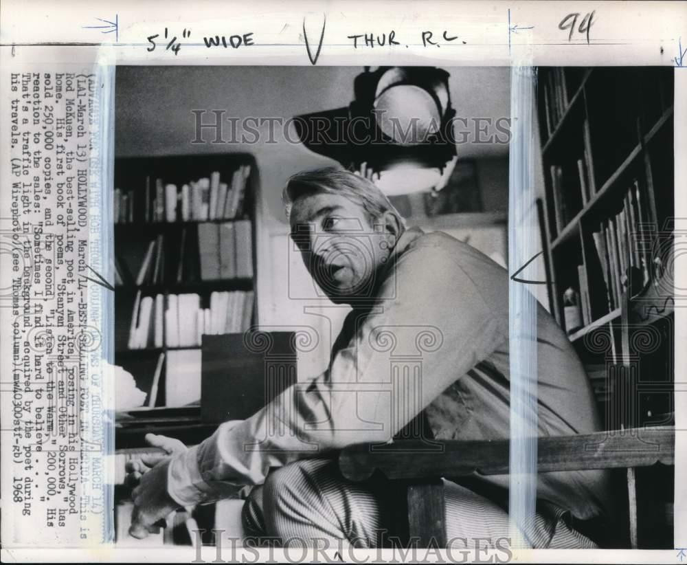 1968 Press Photo Poet Rod McKuen at his Hollywood home in California - pio18505