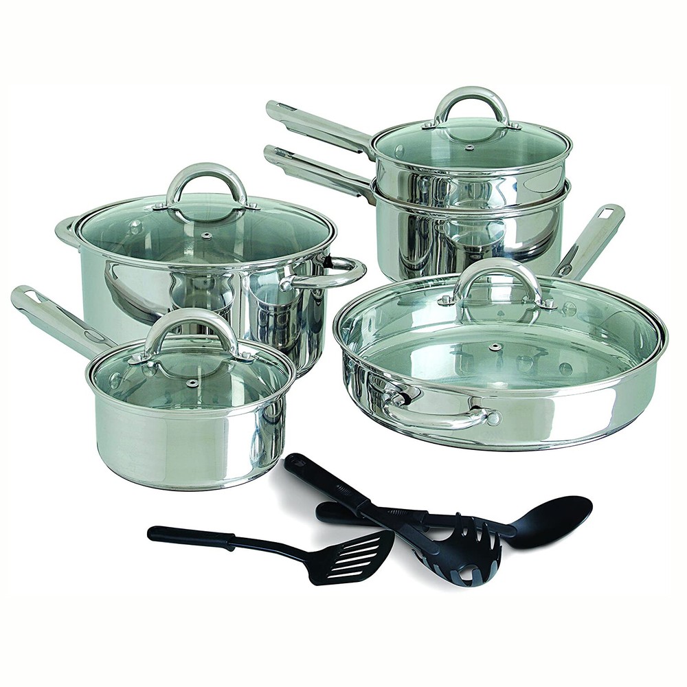 Gibson Home Abruzzo 12 Piece Stainless Steel Cookware Set, Silver (Open Box)-image