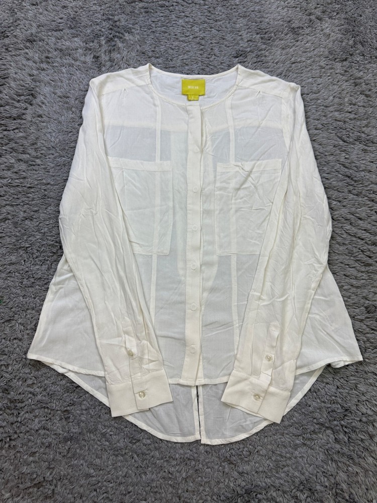 Anthropologie Maeve Top Women 6 White Hi Low Peasant Milkmaid Button Up Blouse