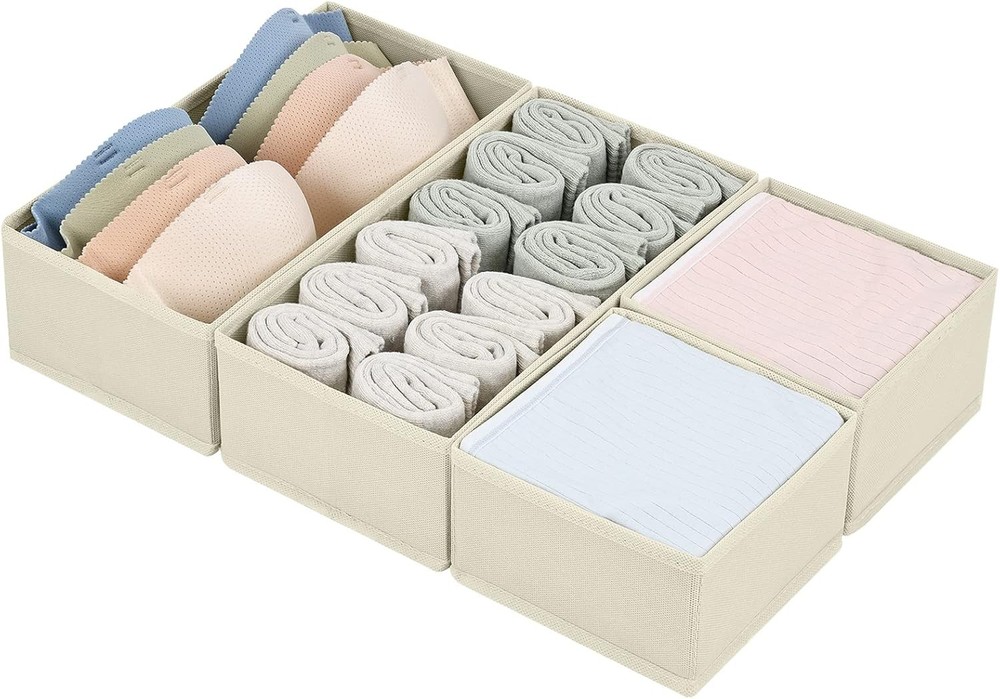 4 Pack Drawer Organizer Bins for Clothes Socks Underwear Nursery Beige