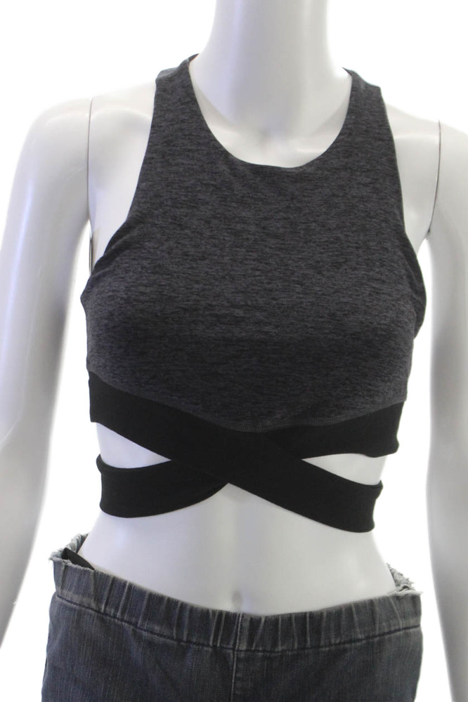 Beyond Yoga Womens High Neck Stretch Knit Sports Bra Gray Black Size SmallFree Shipping in US $100+ Orders | $6.95 Orders Below