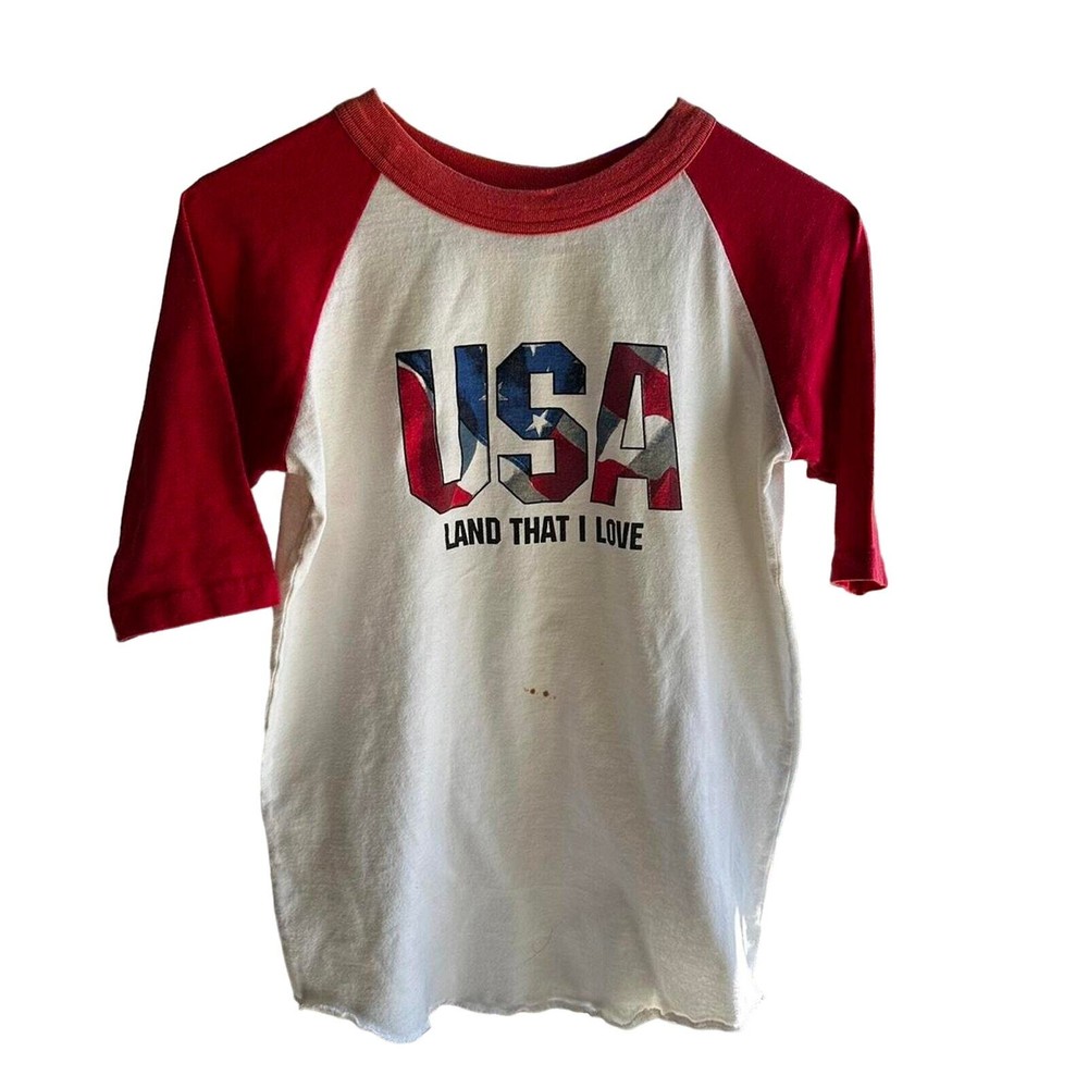 Vintage boys red white and blue raglan shirt