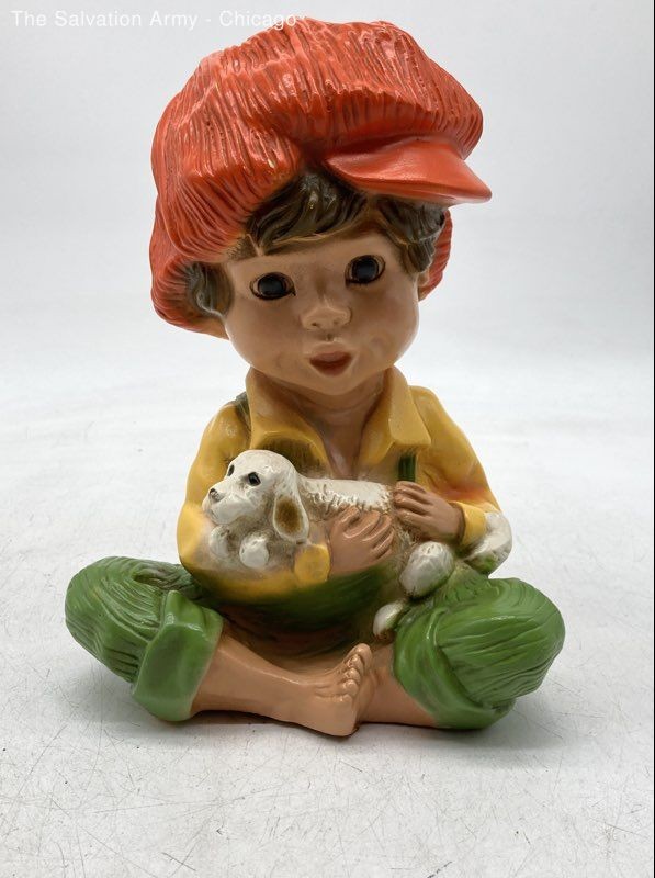 Universal Statuary Andy Boy Orange Hat Sitting With Dog Decorative Figurine