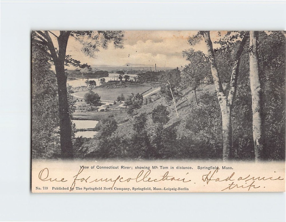 Postcard View of Connecticut River Showing Mount Tom Springfield Massachusetts