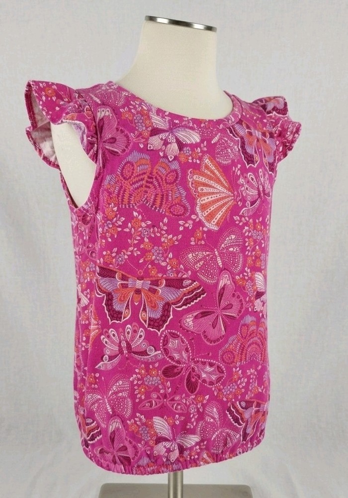 Girls Butterfly Tank Top Blouse Flutter Sleeve Elastic Hem Shirt(260518-02)