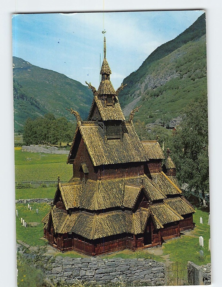 Postcard Borgund stave church Sogn Lærdal Norway