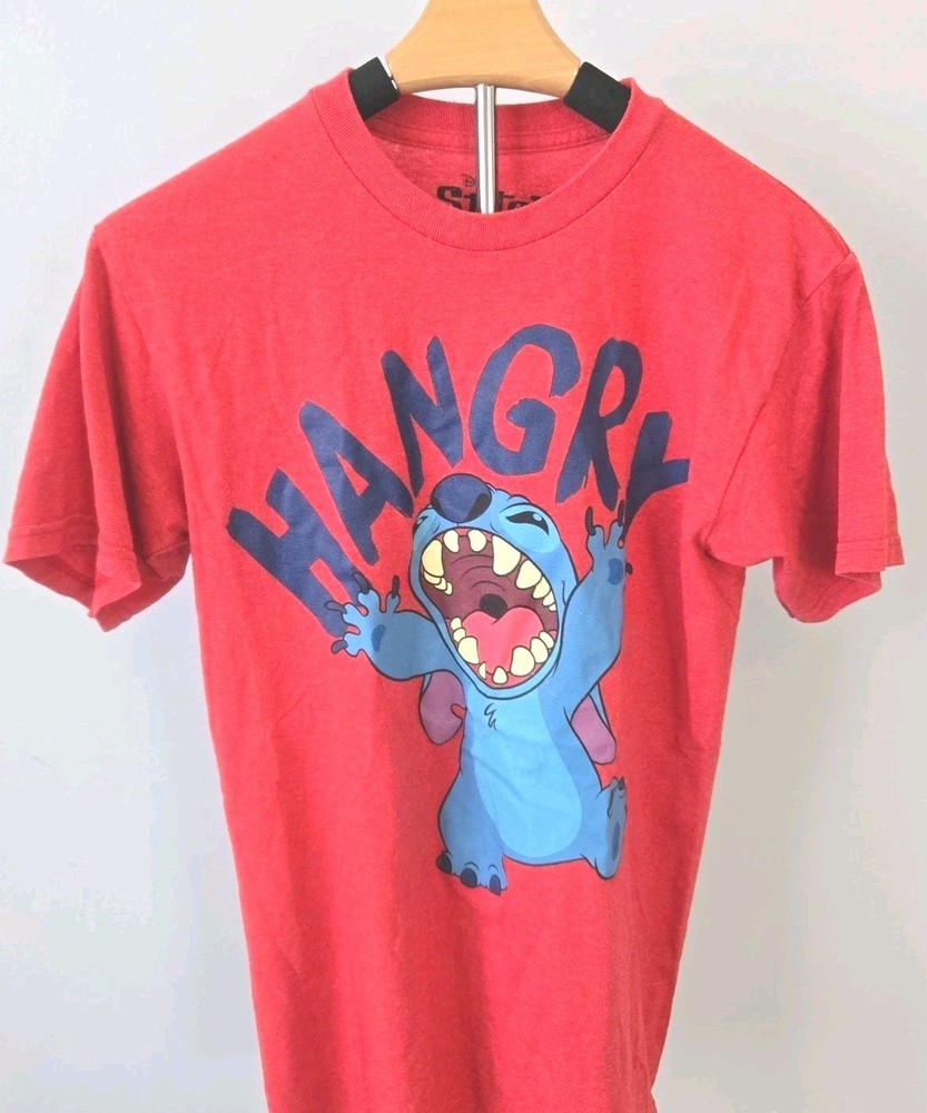 Disney Stitch Hangry Graphic T Shirt Red Size Small 34/36 Lilo & Stitch Funny...