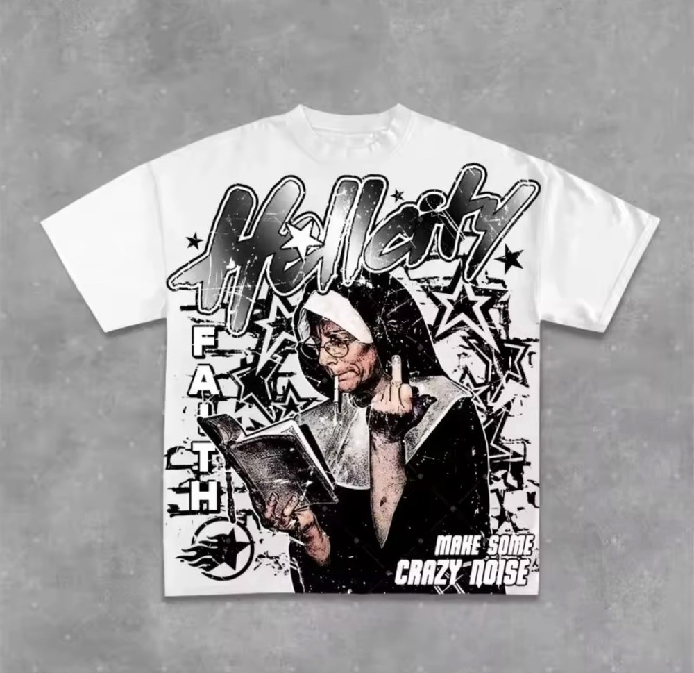 Hellstar White Logo Graphic Print T-Shirt M Crew Neck Short Sleeve