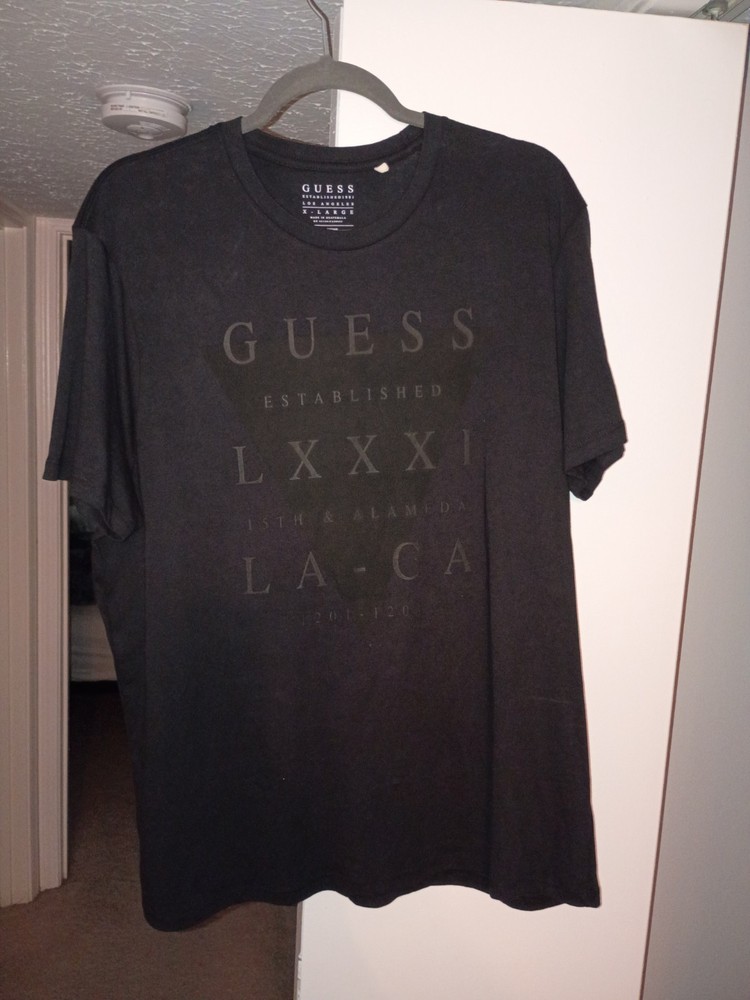 Guess T-Shirt Men's XL Black Graphic Tee Crew Neck Short Sleeve Logo Casual