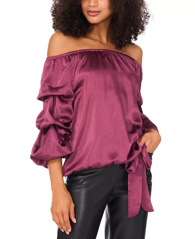 Vince Camuto Women's Top Sz XL Satin Off-The-Shoulder Bubble