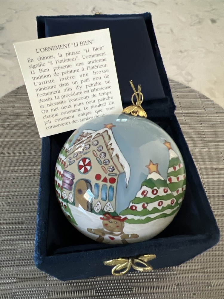 2003 Pier 1 Li Bien Gingerbread House Reverse Hand Painted Globe Ornament Nos