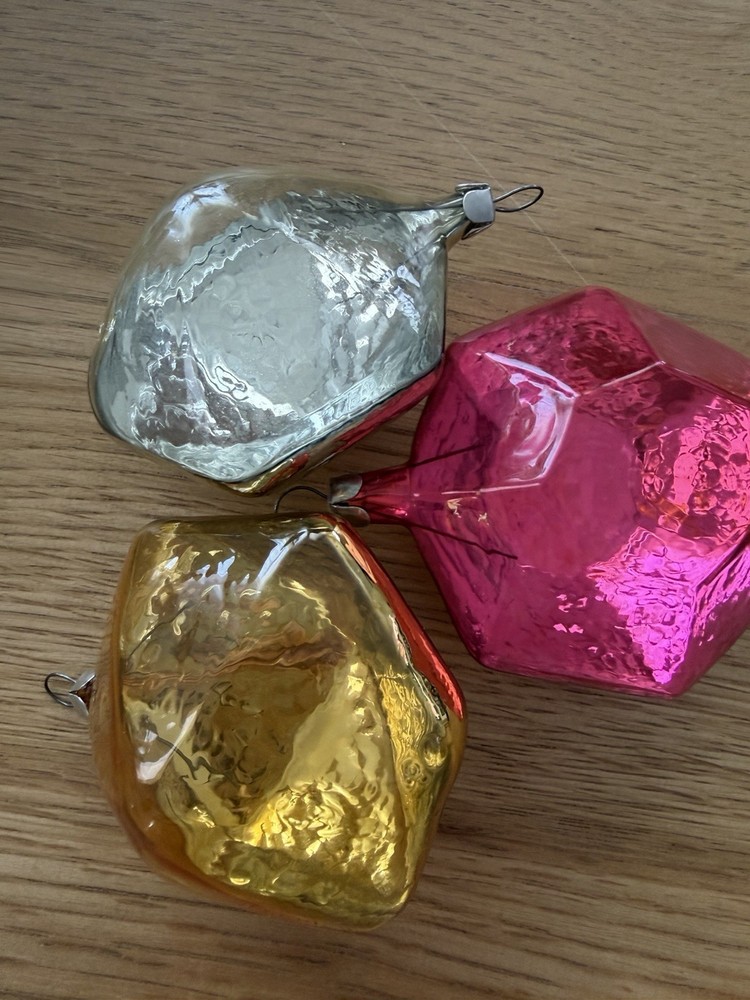 Vintage Ice Glass Hexagon Russian Christmas Ornaments Price For Each Ornament !