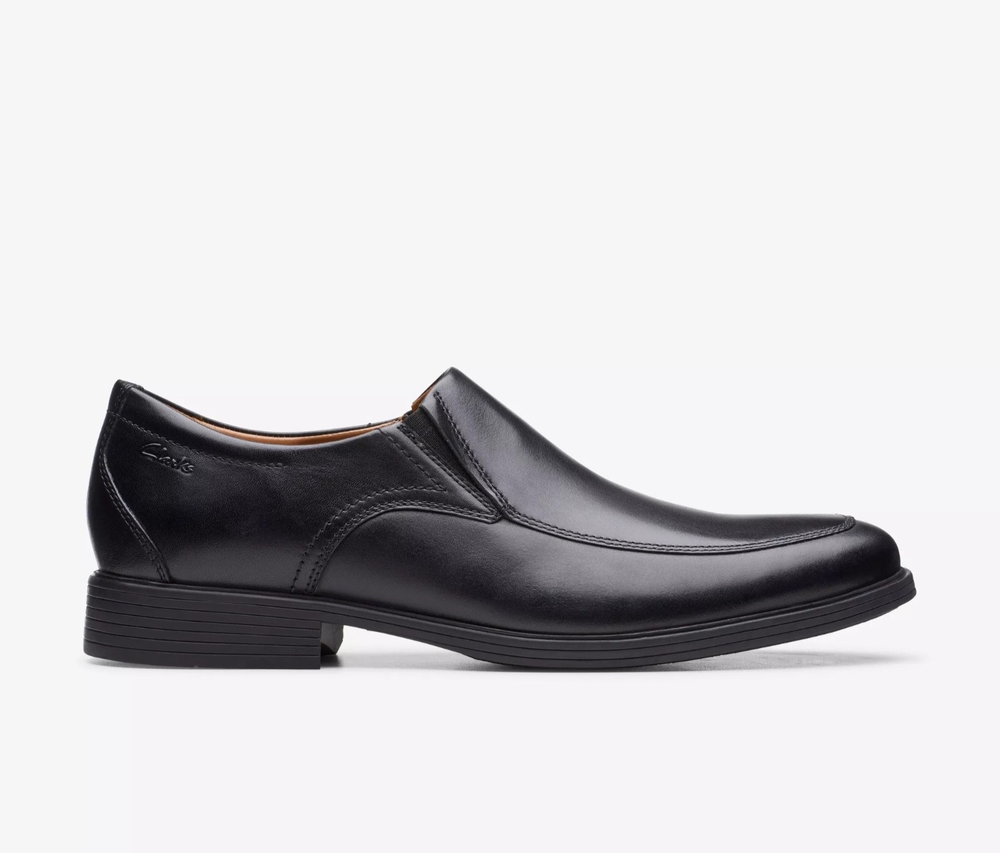 Men's Clarks Whiddon Black Leather Slip-On Loafers Size 10.5 Wide