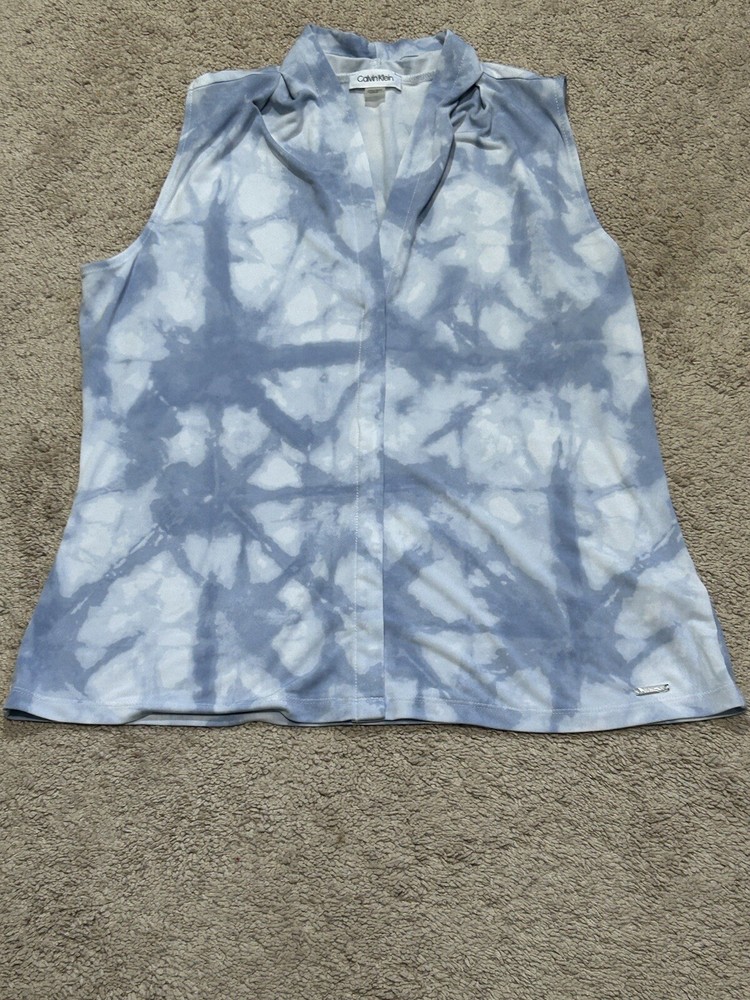 Calvin Klein Womens Shirt Size Large Multicolor Print Classic Dressy Flowy