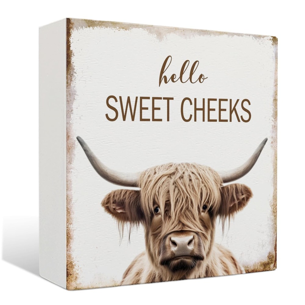 Highland Cow Bathroom Decor - Hello Sweet Cheeks Bathroom Decor, Rustic Weste...