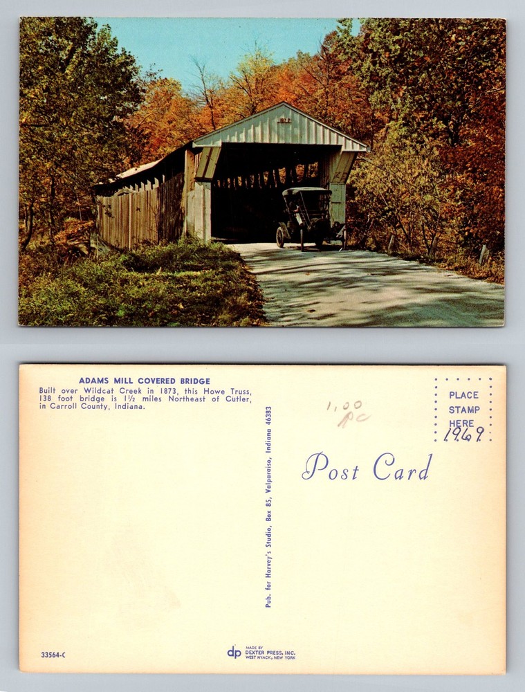 Cutler, IN-Indiana, Adams Mill Covered Bridge Wildcat Creek Vintage Postcard