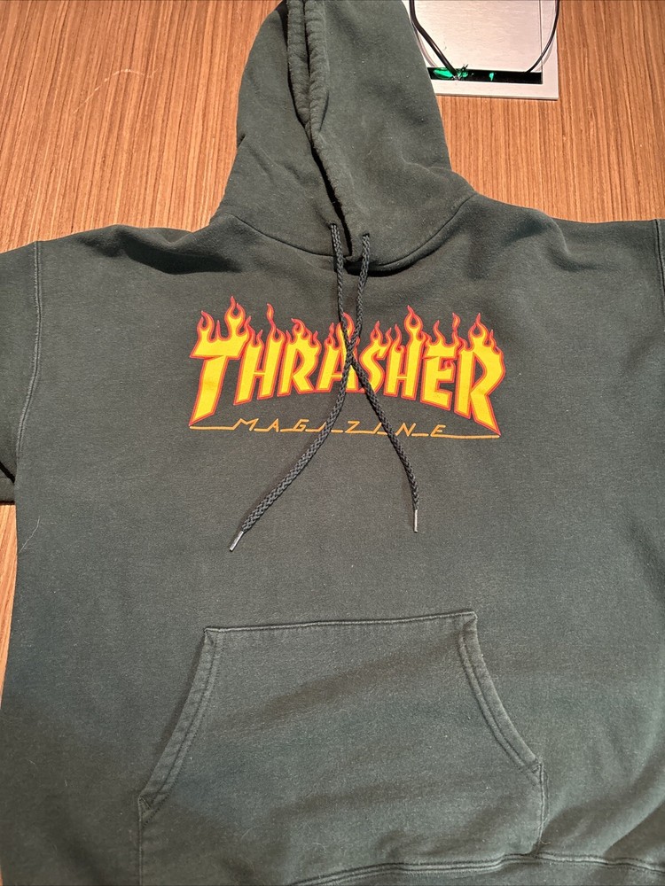 Thrasher Magazine Green Pullover Sweatshirt Hoodie Mens Size M Vintage