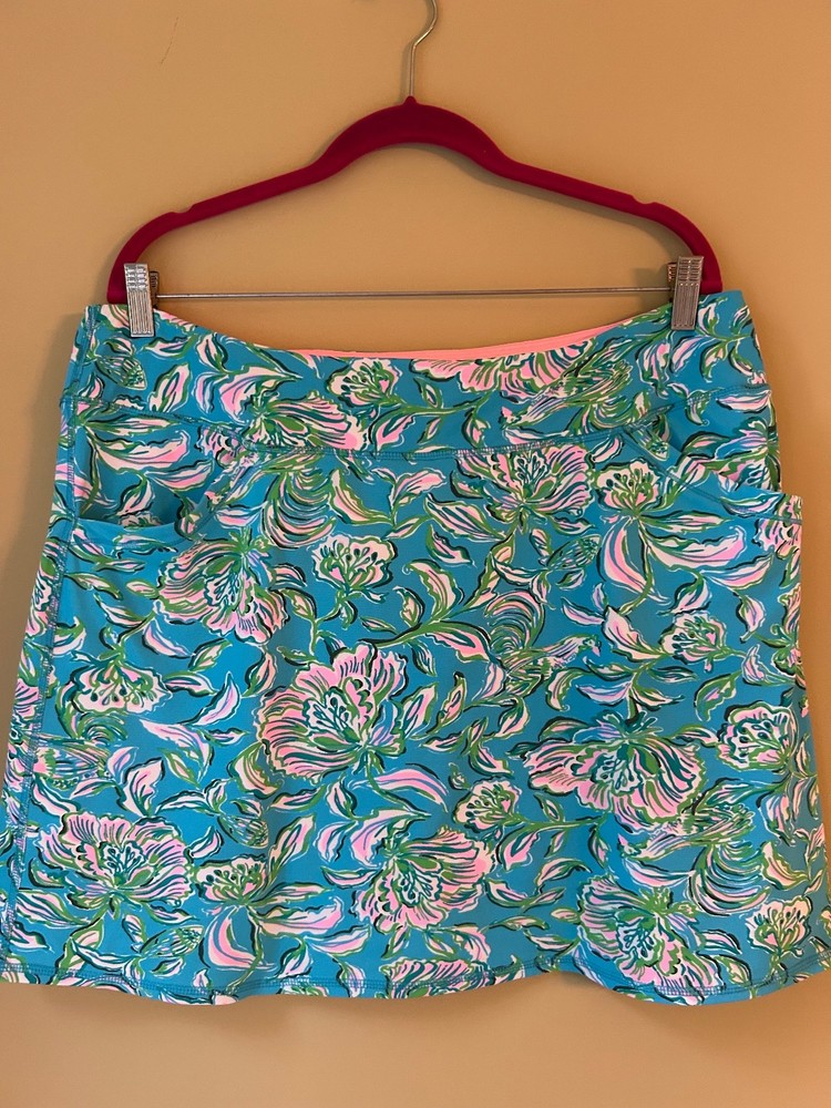 Lilly Pulitzer Maryana Turquoise Blue, Pink, Green Floral Skort Sz:XL Athleisure