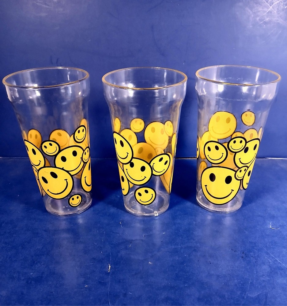 Vintage Arrow 70's Happy Face glasses glass - set of three