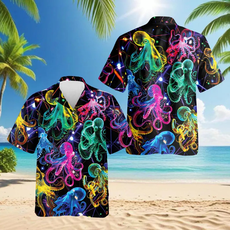 Neon Octopus Hawaiian Shirt Psychedelic Men's Women's
