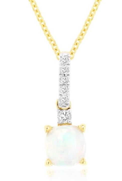 Estate .67Ct Diamond & Aaa Opal 14K Yellow Gold Cushion & Round Floating Pendant