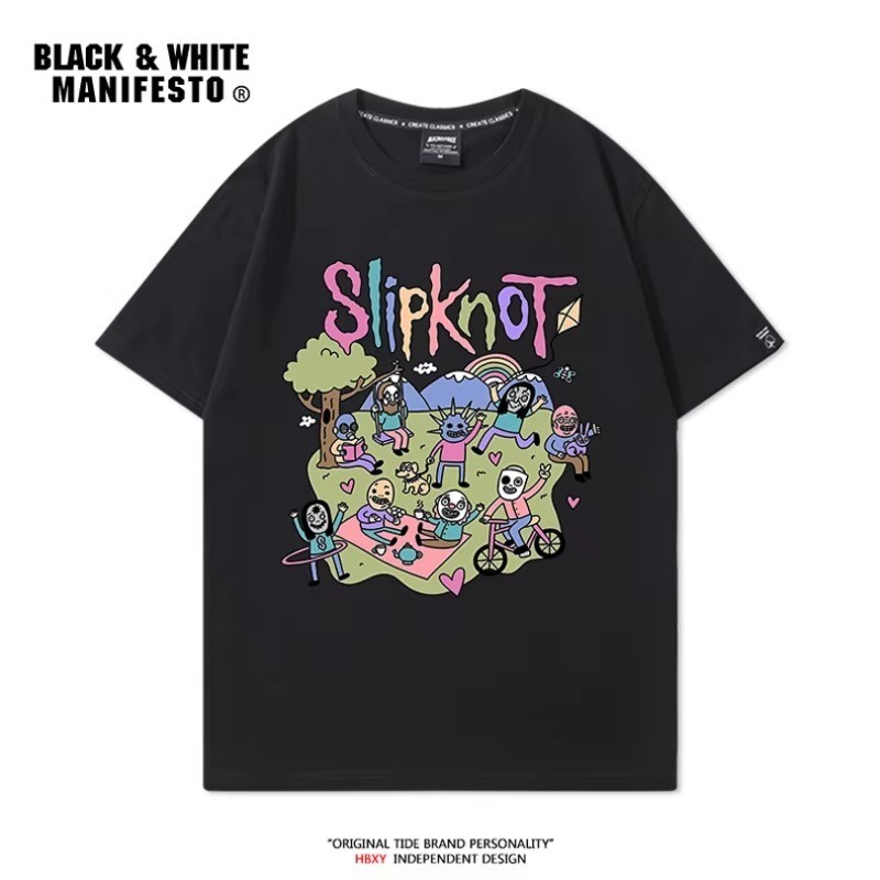 Rock Retro Slipknot T-Shirt Short Sleeve Men's Heavy Metal Cartoon Printed Loose