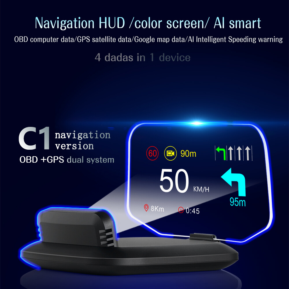 Car OBD2 HUD Mirror GPS Navigation Speedometer Projection Display C1
