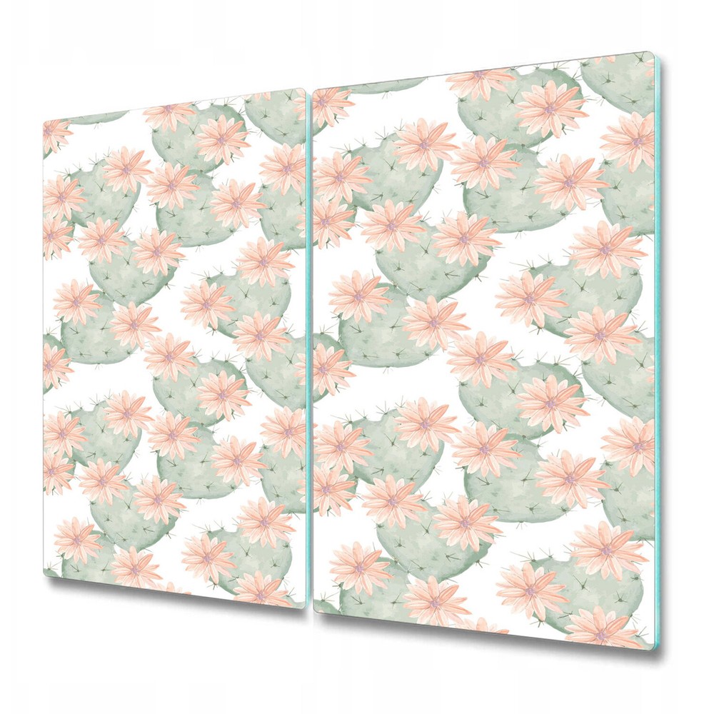 Serving Chopping Board Glass Cover Cactus Flower Watercolour Cactus and Flowers