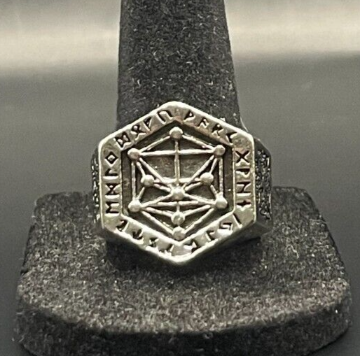 Vintage Silver Atomic Science Sign Ring - Size 9.5