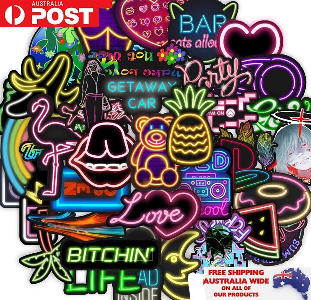 50pcs Mixed Different Neon Sticker Pack Waterproof Graffiti Phone Laptop Decal