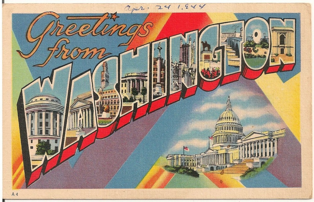 Greetings From Washington DC Large Letter Linen Postcard 1944
