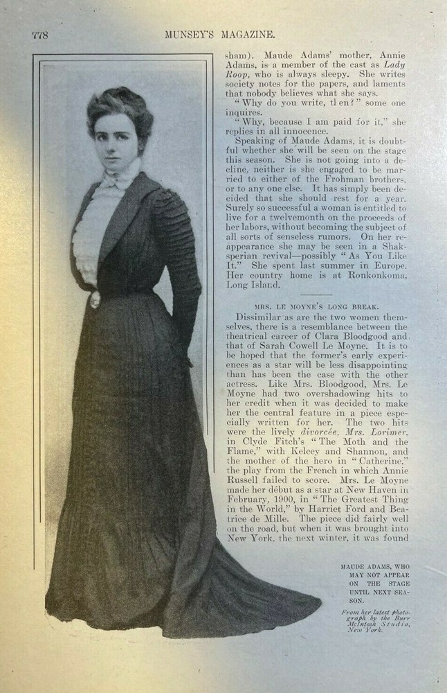 1903 Vintage Magazine Illustration Actress Maude Adams
