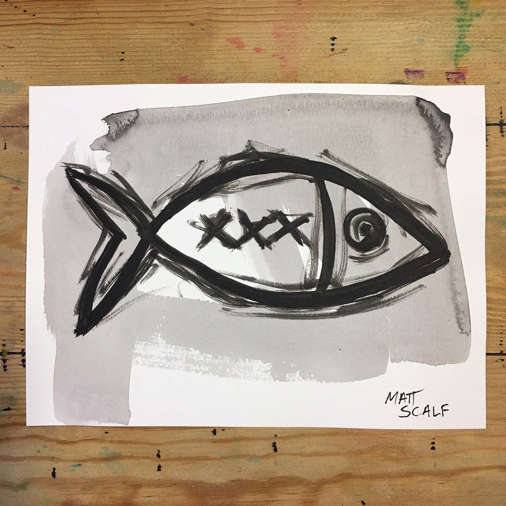 Matt Scalf 9x12 Fish Abstract Collectible Modern Home Decor Graffiti Street Art-image
