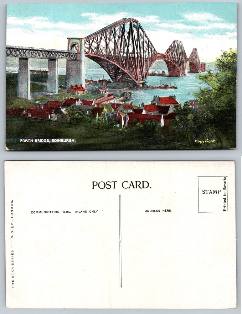 Vintage Forth Bridge Edinburgh Scotland Postcard G.D. & D. Star Series