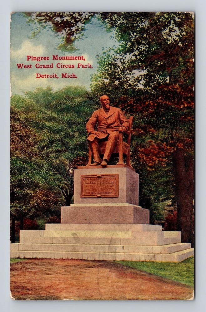 Detroit MI-Michigan, West Grand Circus Park, Pingree Monument, Vintage Postcard