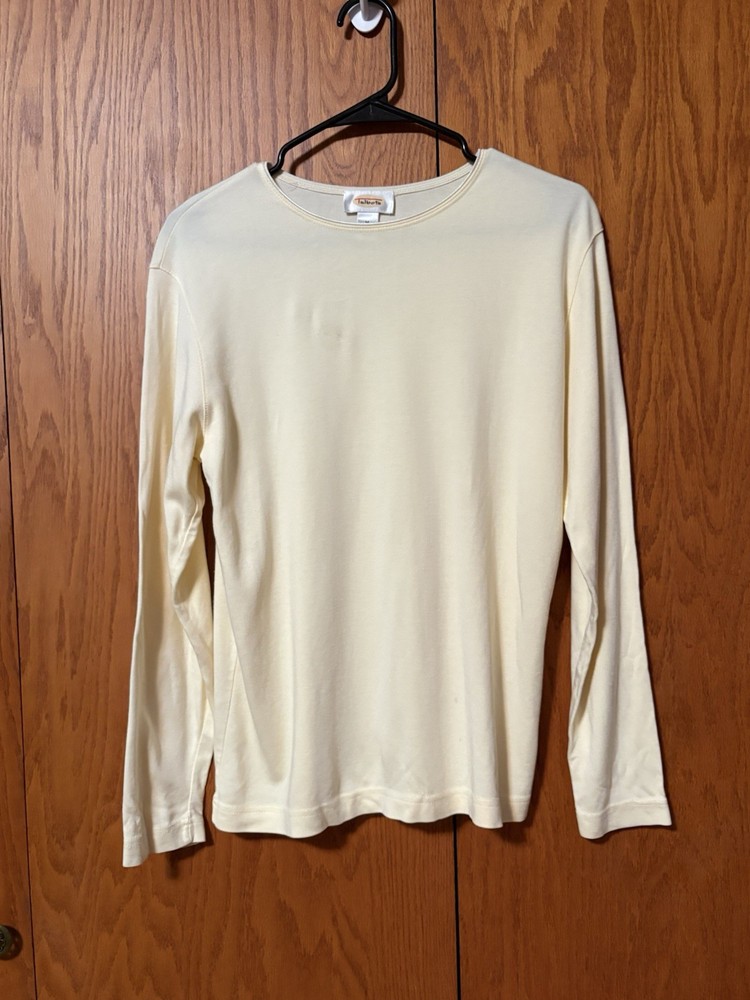 Talbots Ivory Solid Crew Neck Knit Cotton Long Sleeve Pullover T-Shirt M
