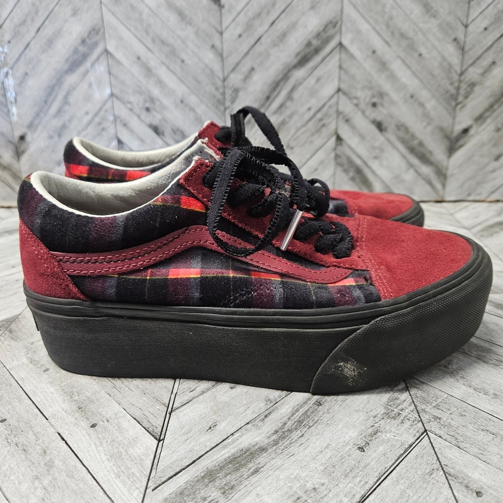 VANS Old Skool Stackform Velvet Plaid Sneakers Platform Womens 6.5